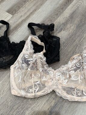 2 Soma Sensuous Lace Unlined Bras - Black and Beige 34DD